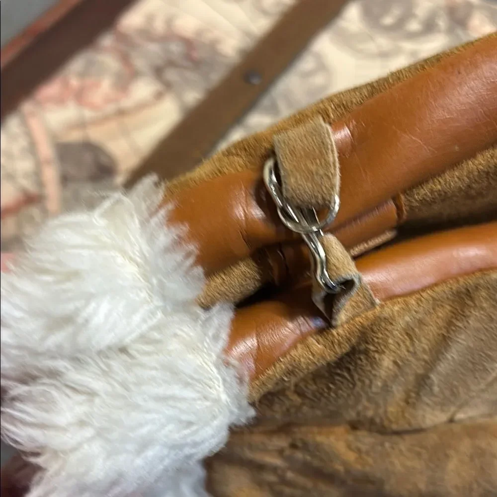 100% genuine leather Brown and Tan Mittens with Faux Fur Trim